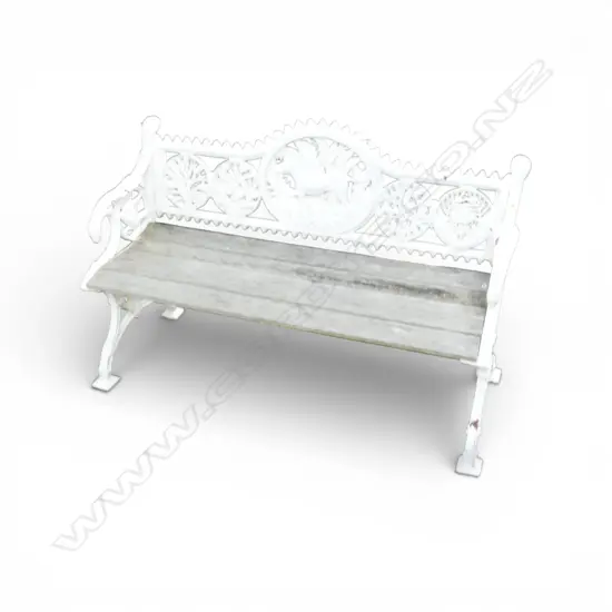 ANTIQUE WHITE PAINTED CAST IRON GARDEN BENCH, COALBROOKDALE STYLE 1300x500x800mm