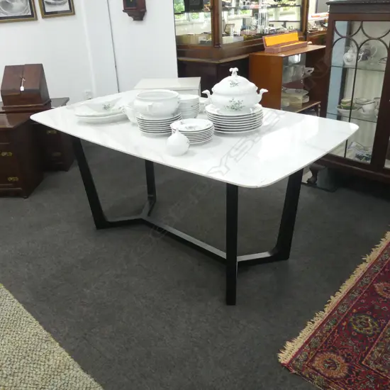 MODERN TABLE w. FAUX WHITE MARBLE TOP 1600x900x750mm