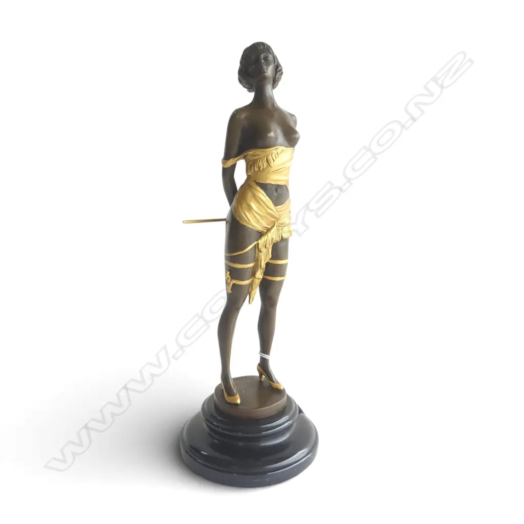 ART DECO STYLE BRONZE FIGURINE 'The Riding Crop' after Bruno Zach. Gilded highlights. On black stone base. H.355mm Image 1++