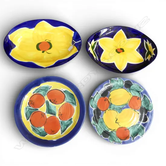 2 PCES PETRA CERAMICS W.440mm + 2 MORRIS & JAMES PLATTERS 380mm dia