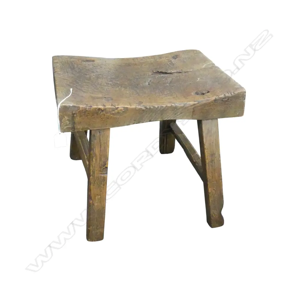 ANTIQUE CHINESE ELM STOOL w. CUSTOMS SEAL VERSO 415x300x370mm Image 1++