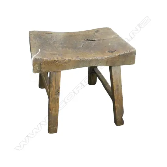 ANTIQUE CHINESE ELM STOOL w. CUSTOMS SEAL VERSO 415x300x370mm