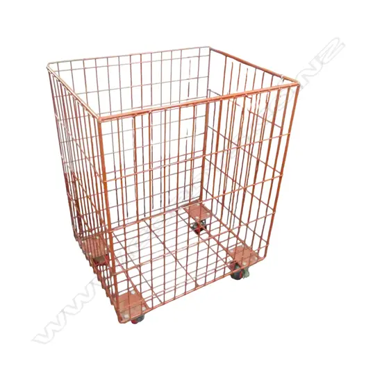 RED WIRE MESH LAUNDRY TUB ON CASTORS 615x470x785mm