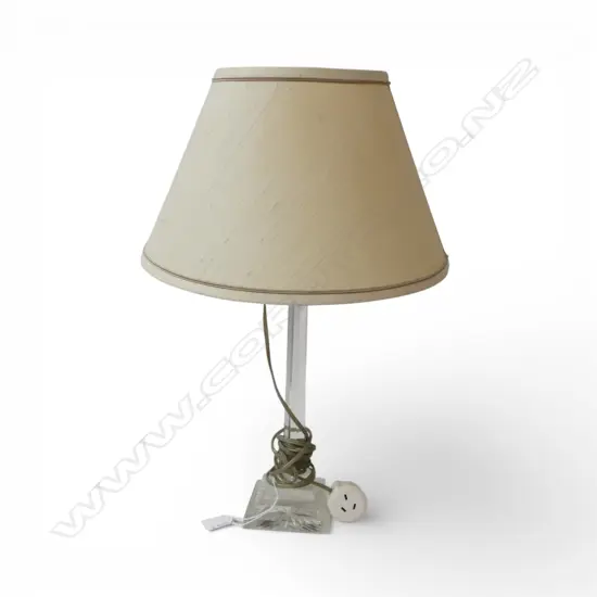GLASS COLUMN TABLE LAMP brass detailing, shade, missing socket ring