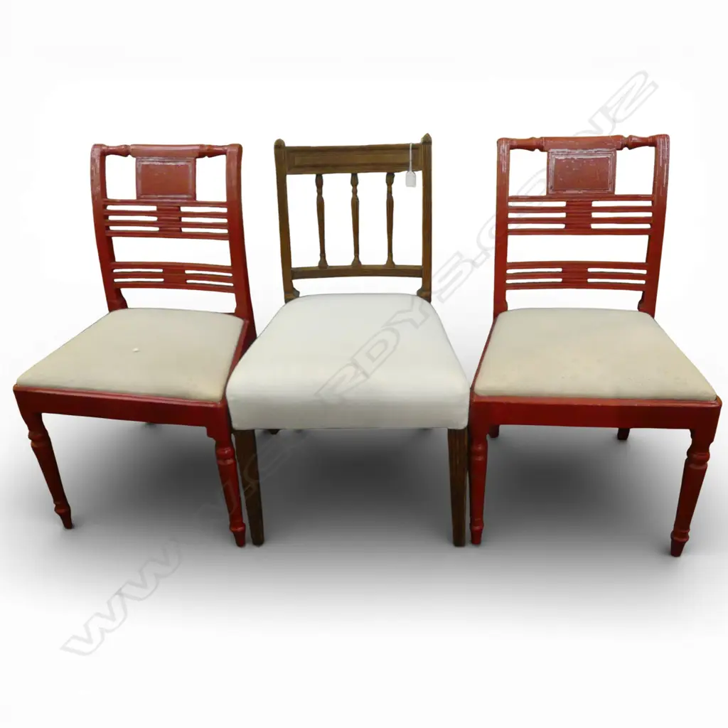 3 ANTIQUE CHAIRS, 2 PAINTED RED Image 1++