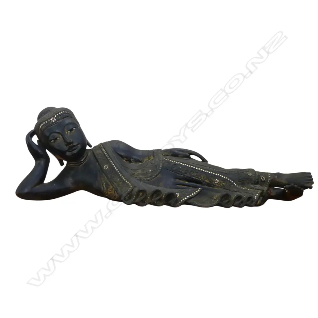 CARVED WOOD RECLINING BUDDHA L.840mm Image 1++
