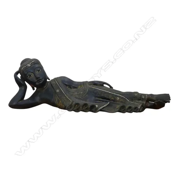 CARVED WOOD RECLINING BUDDHA L.840mm