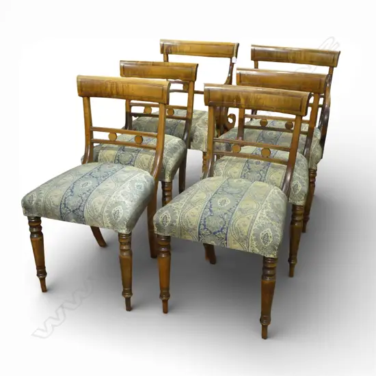 4 ANTIQUE BLADE BACK CHAIRS + 2 SCROLL ARM ARMCHAIRS