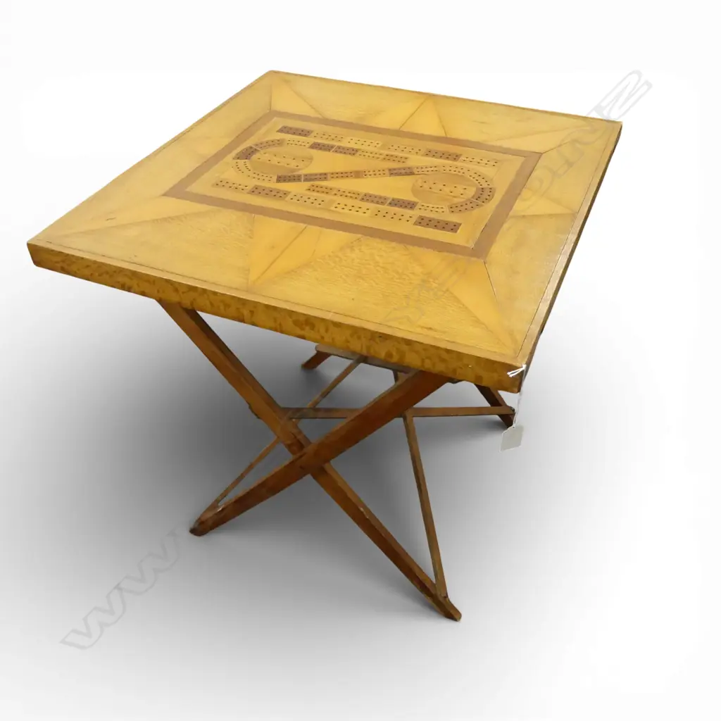 FOLDING WOODEN GAMES TABLE, INLAY TOP 600x600mm Image 1++
