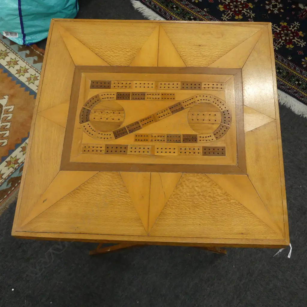 FOLDING WOODEN GAMES TABLE, INLAY TOP 600x600mm Image 1++