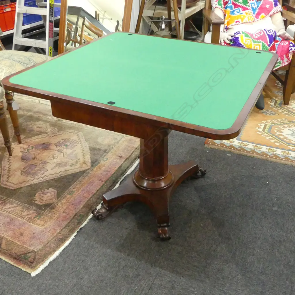 19thC PEDESTAL CARD TABLE with additional later 'dinning' top  Image 1++