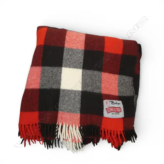 VINTAGE NZ WOOL TRAVEL RUG ‘ROSLYN GLENELG’ EXCELLENT COND., L.1520MM W.1240MM