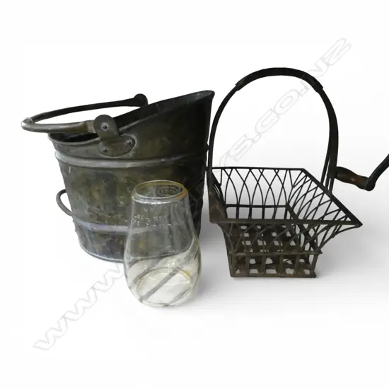 COAL BUCKET, WIRE BASKET, DIETZ 'FITZALL' LANTERN GLOBE