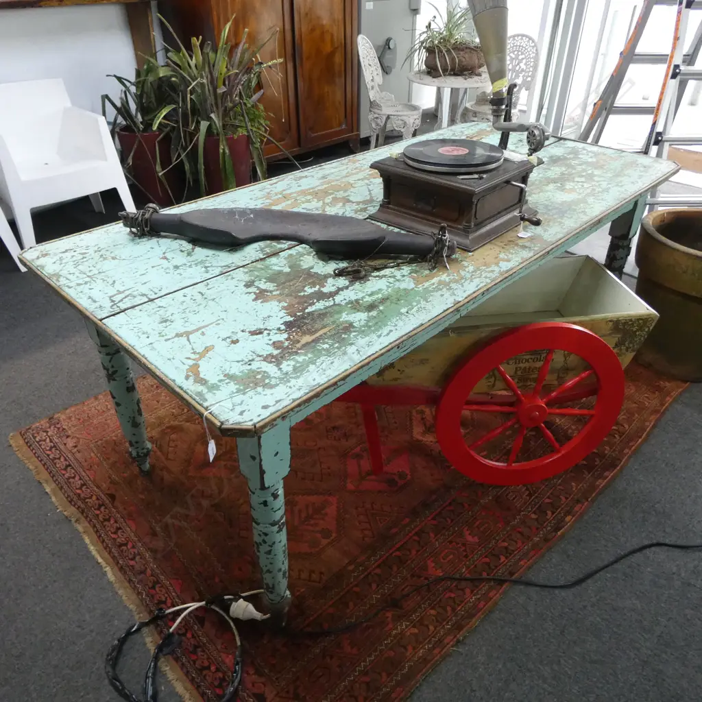 DISTRESSED PLANK TOP TABLE 1845x910x740mm needs some work Image 1++