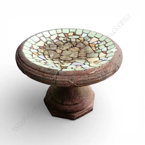 CONCRETE BIRD BATH w. MOSAIC BOWL