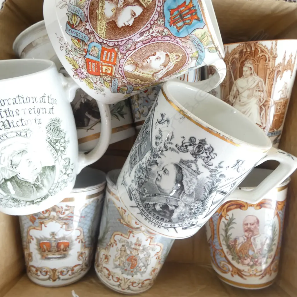 9 VICT ENAMEL & CHINA CORONATION BEAKERS & MUGS Image 1++