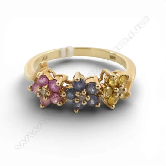 10ct PINK/YELLOW/BLUE SAPPHIRE & DIAMOND RING, 2.34gm SIZE O