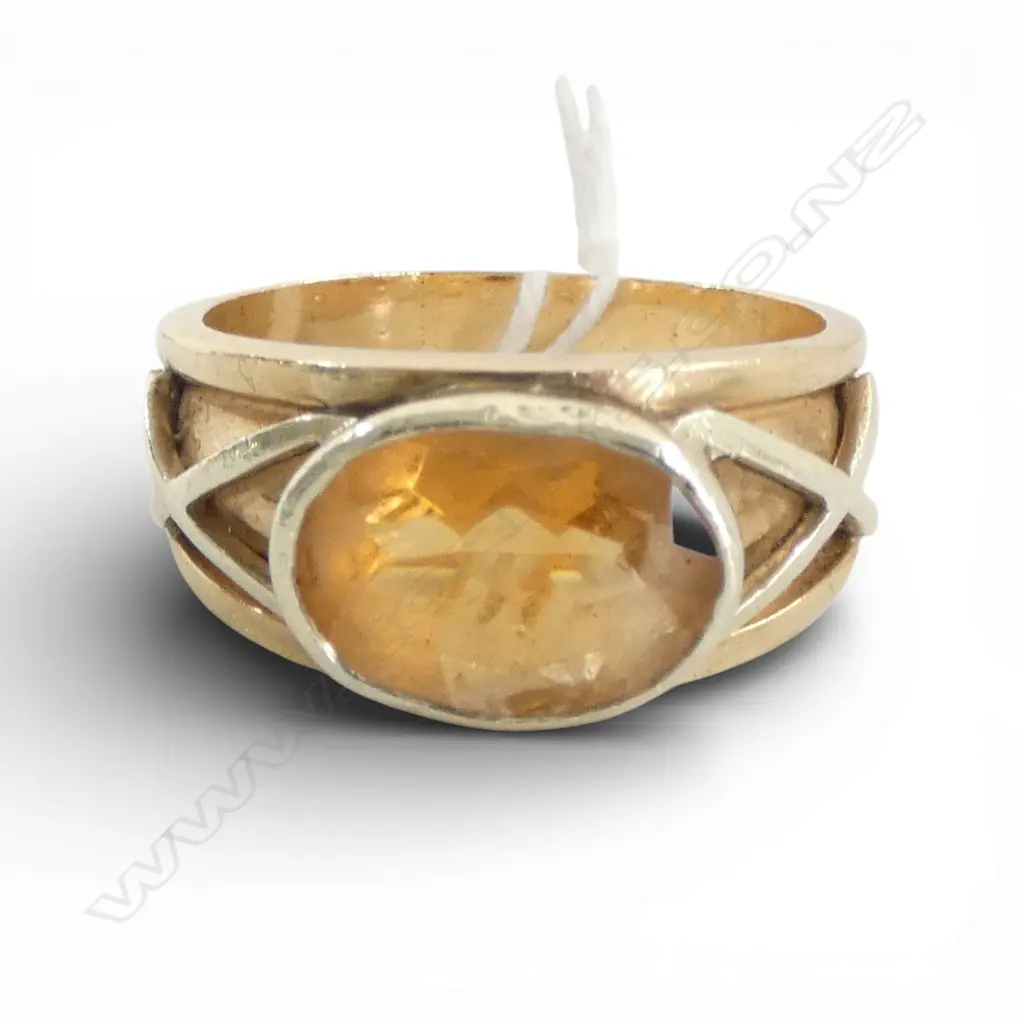 GENT'S 9ct Y/WHITE GOLD & LARGE CITRINE RING, 9.46gm SIZE Z +2 Image 1++