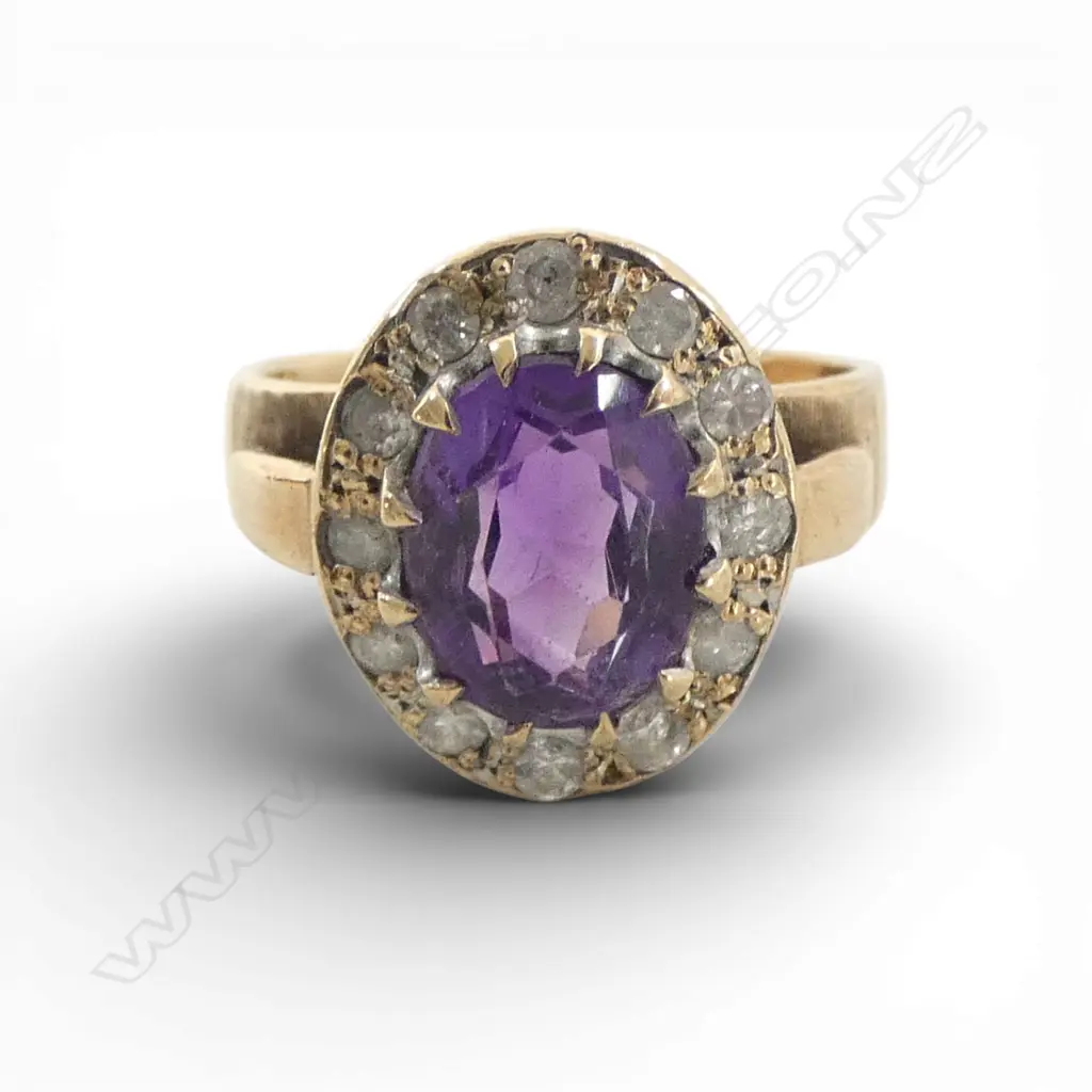 9ct AMETHYST & DIAMOND RING, 4gm SIZE M Image 1++
