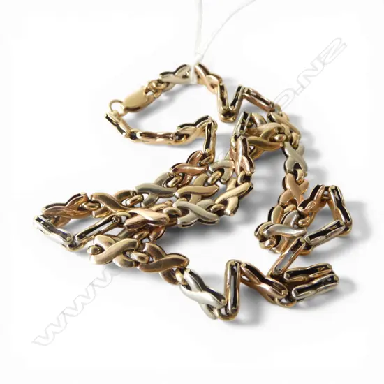 DESIGNER 9ct YELLOW GOLD 3 colour gold X-link NECK CHAIN L.440mm. 12.38gms