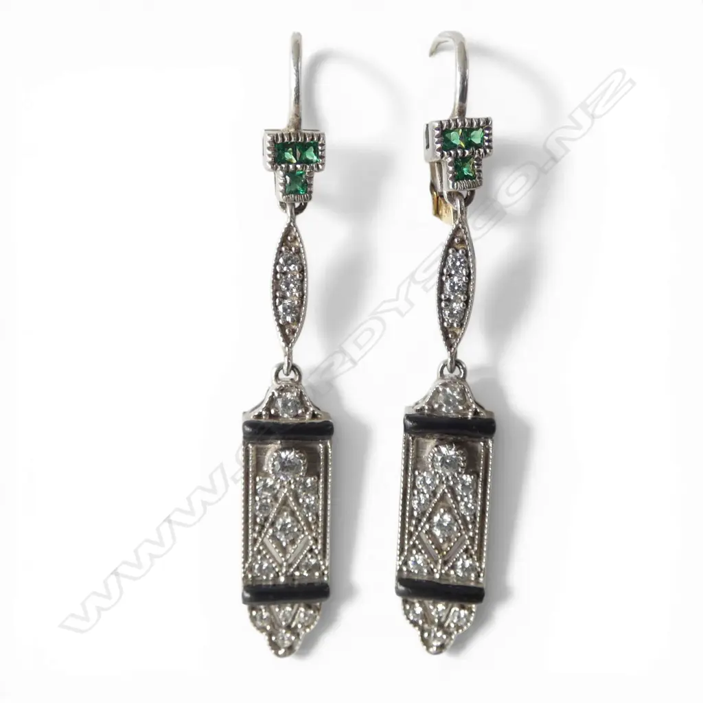 PR SILVER & CZ DECO STYLE EARRINGS, lever backs Image 1++