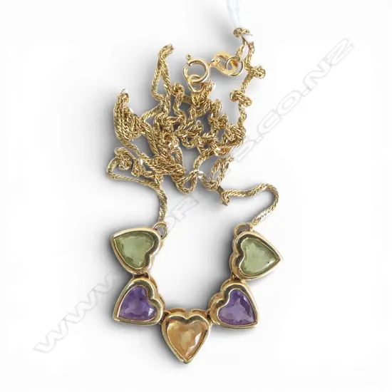 18ct GOLD & GEMSTONE HEART NECKLACE, 4.10gm