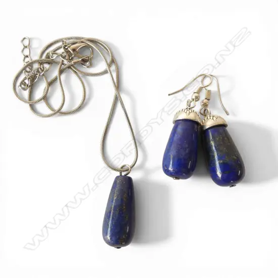 PR SILVER & LAPIS SET EARRINGS & LAPIS PENDANT on CHAIN 