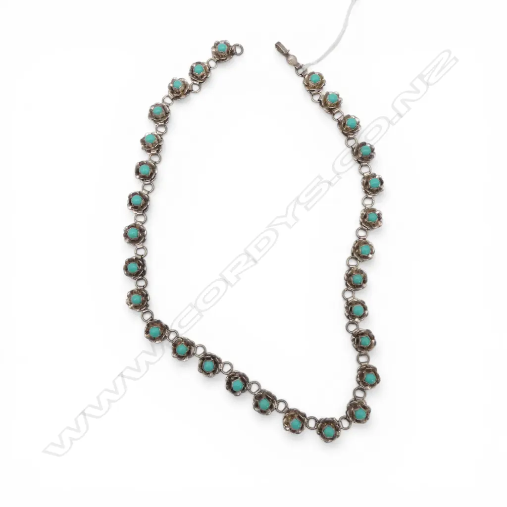 SILVER & TURQUOISE NECKLACE or double strand bracelet, L.370mm Image 1++