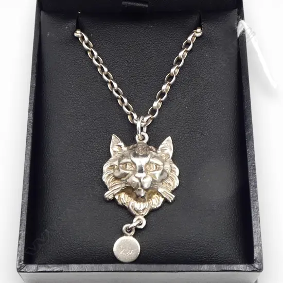 KAREN WALKER SILVER CAT PENDANT on SILVER CHAIN, 22.82gm, in orig. KW box