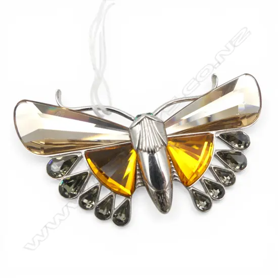 STG SILVER SWAROVSKI BUTTERFLY BROOCH 35x65mm