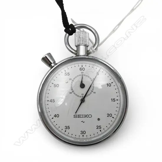 VINTAGE SEIKO STOPWATCH chrome case. Working. Dia.58mm. In original named box