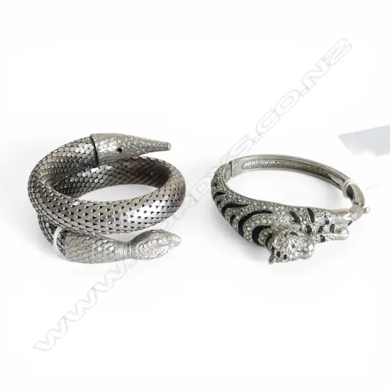 WHITING & DAVIS PLATED SNAKE BANGLE & COSTUME LEOPARD BANGLE