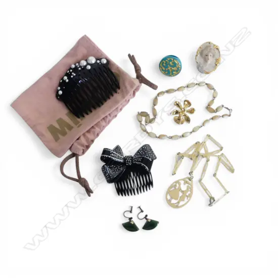 ASST. INCLDS; POUNAMU ROLLED GOLD EARRINGS & MOP NECKLACE