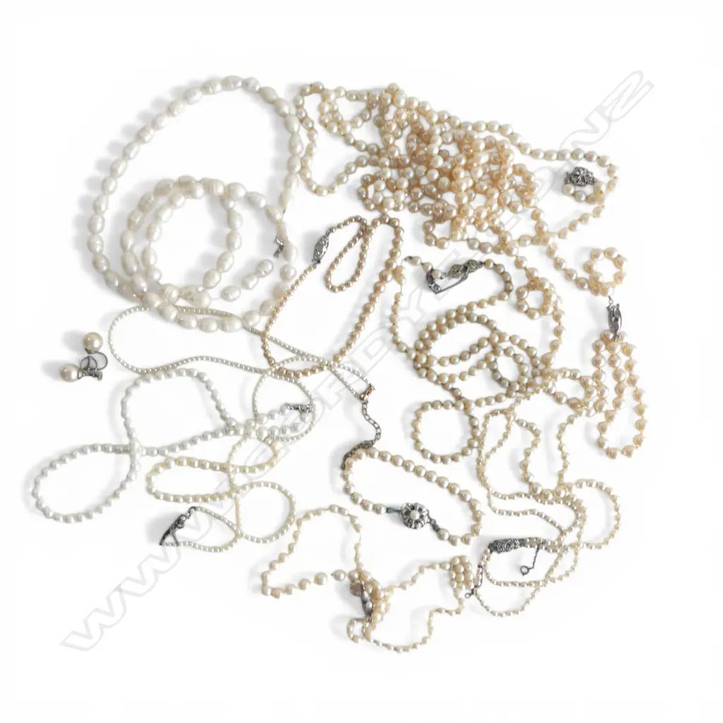 ASST. PEARL NECKLACES + PR EARRINGS including TWO CULTURED PEARL NECKLACE ; 1 requires re-threading Image 1++