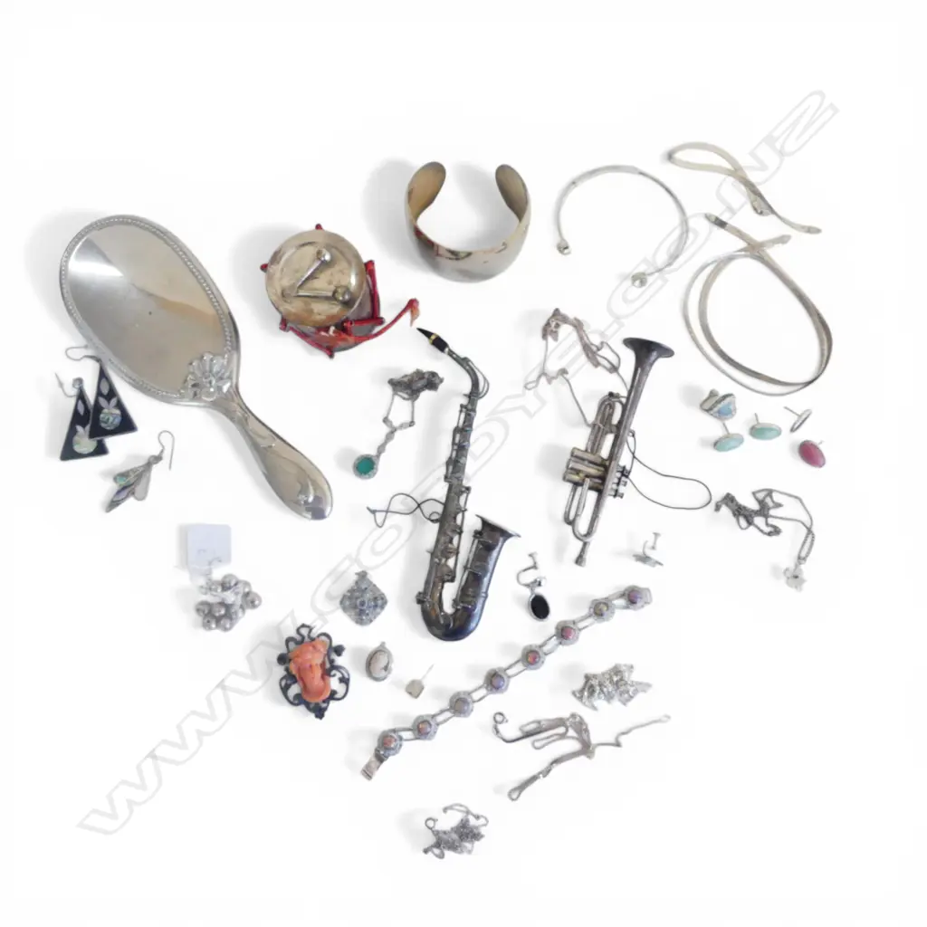 ASST. JEWELLERY INCL. SOME STG SILVER, 3 EP INSTRUMENTS, BRUSH & CUFF BANGLE Image 1++