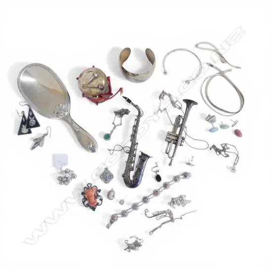 ASST. JEWELLERY INCL. SOME STG SILVER, 3 EP INSTRUMENTS, BRUSH & CUFF BANGLE