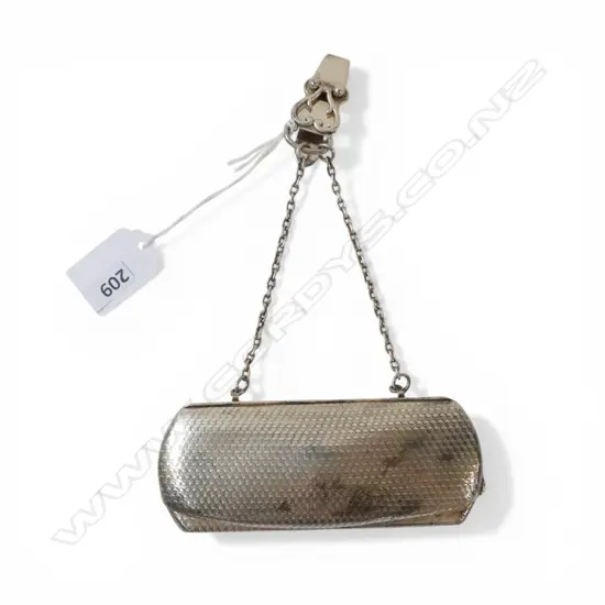 'ALPAKA' SILVER CHATELAINE SPECTACLE CASE clip & chain attachment