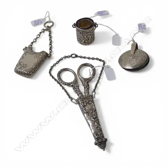 COLLECTION OF 4 S/SILVER CHATELAINE PCS 62GMS