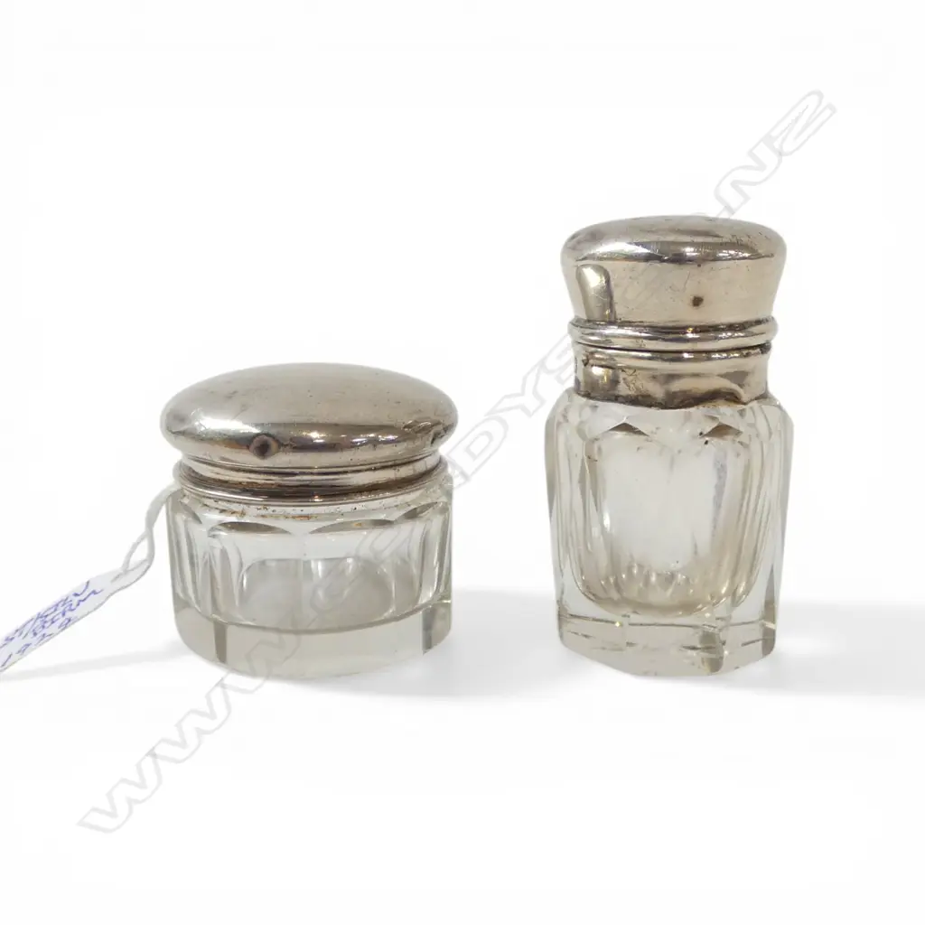 2 S/SILVER TOPPED DRESSING TABLE BOTTLES Image 1++