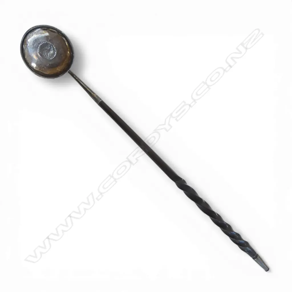 GEORGE III SILVER & BALEEN TODDY LADLE silver coin to base  Image 1++