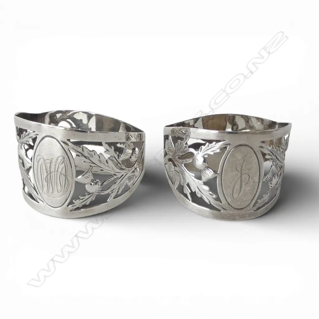 PR S/SILVER THISTLE DESIGN NAPKIN RINGS 49GMS Image 1++
