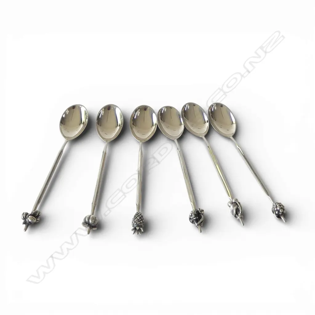 SET OF 6 835 SILVER COFFEE SPOONS  FRUIT TOPPED HANDLES 73GMS Image 1++