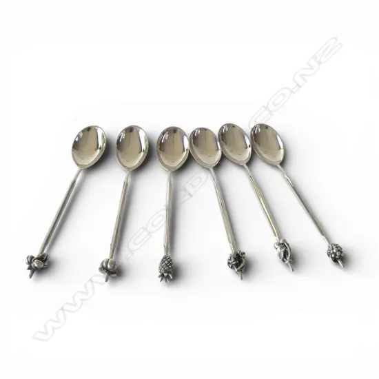 SET OF 6 835 SILVER COFFEE SPOONS  FRUIT TOPPED HANDLES 73GMS