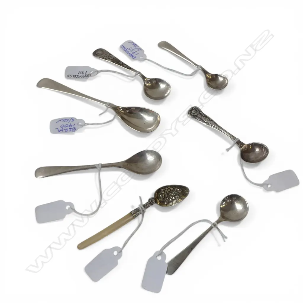 COLLECTION OF 7 S/SILVER CONDEMENT SPOONS TOTAL WIEGHT26GMS Image 1++