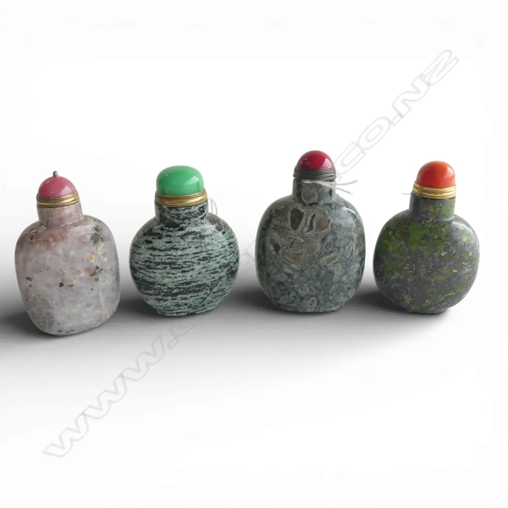 FOUR CHINESE JASPER SNUFF BOTTLES  Image 1++