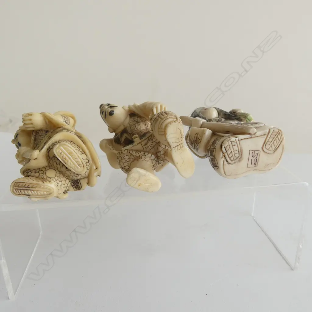 3 ORIENTAL RESIN NETSUKE FIGURES including karakuri type Image 1++