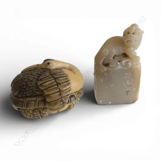ORIENTAL SEAL + SIGNED NETSUKE