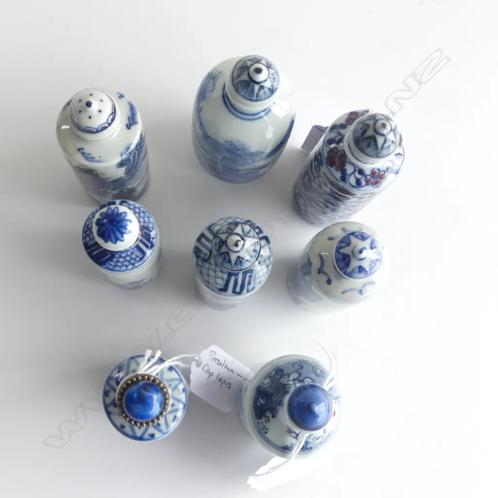 EIGHT CHINESE BLUE AND WHITE SNUFF BOTTLES 90mm (H) Image 1++