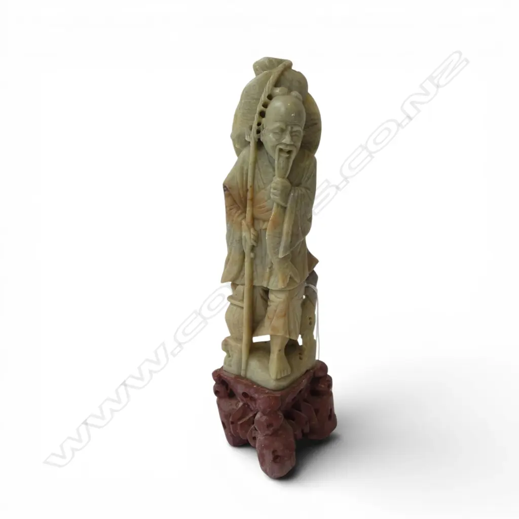 CARVED CHINESE SOAPSTONE FIGURE OF FISHERMAN H250MM Image 1++