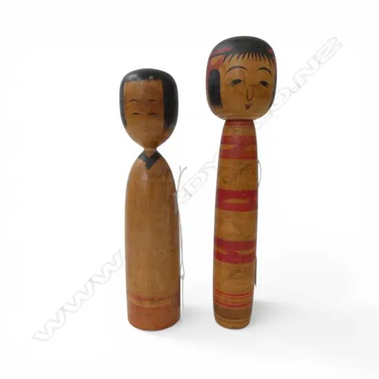 2 ANTIQUE KOKESHI DOLLS JAPANESE H260 & 240MM